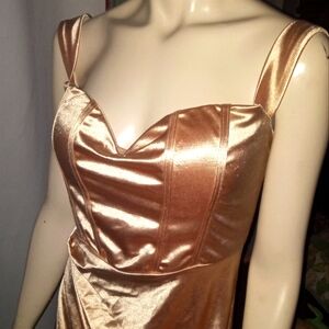 Love & Lemonade Corset Dress in Rose Gold Size 6 Side Slit, gathered at waist